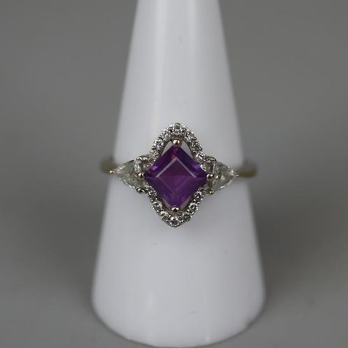 62 - 18ct gold diamond & amethyst Art Deco style ring - Size Q