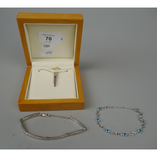 70 - Silver necklace together with silver stone set bracelet