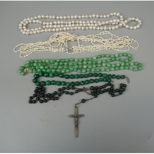 71 - Collection of beaded jewellery to include malachite and hallmarked silver crucifix