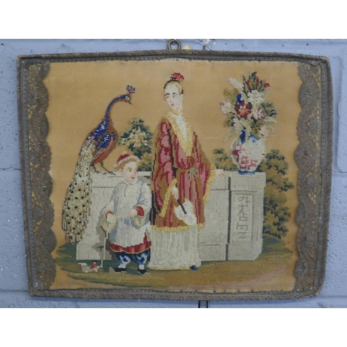 89 - Oriental embroidered picture - Approx image size: 54cm x 45cm