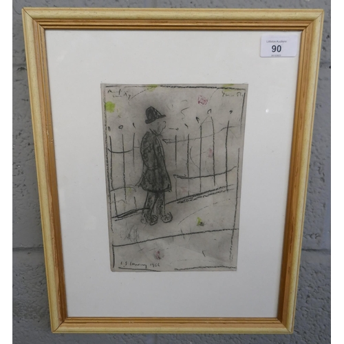 90 - Sketch signed L S Lowry 1956 - Approx image size: 16cm x 23cm