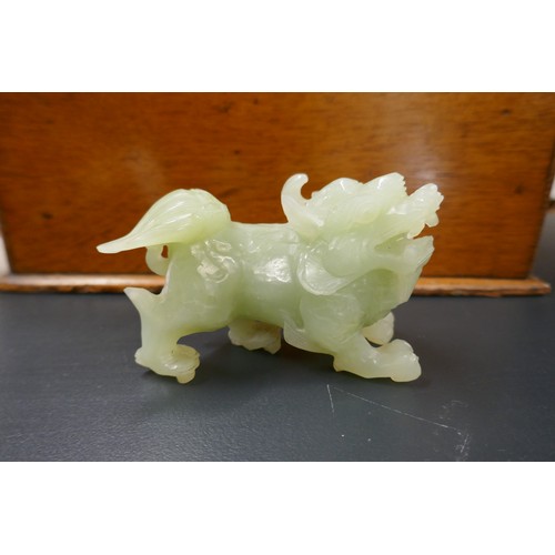 66 - Carved apple jade figure of Foo dog - Approx size L: 11cm H: 7cm approx weight: 322g