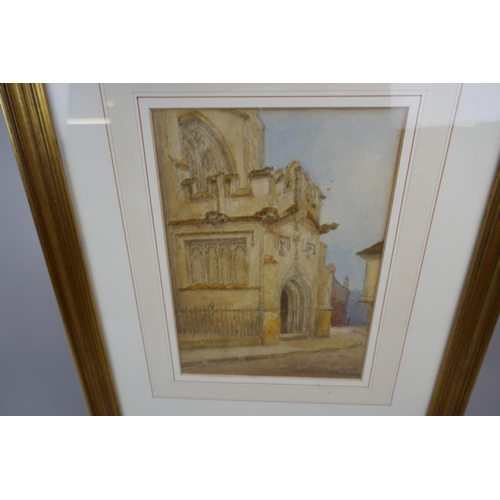 105 - Watercolour by William Wells Quatremain - Porch of Old Guild Chapel, Stratford upon Avon - Approx im... 