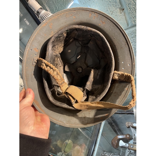 139 - 1940s tin helmet owned by PJ Hastings who worked at the Spitfire factory Castle Bromwich