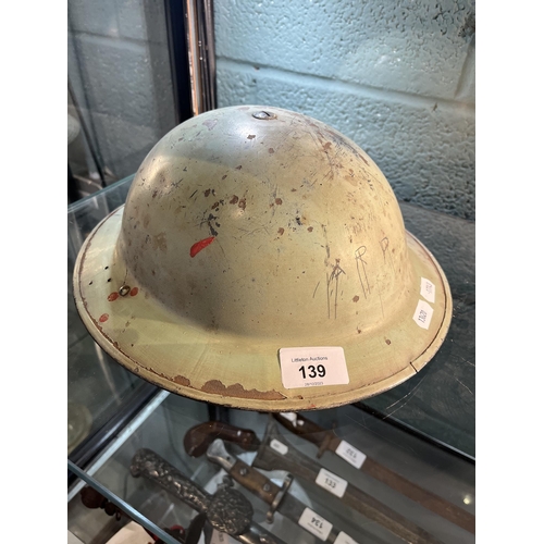 139 - 1940s tin helmet owned by PJ Hastings who worked at the Spitfire factory Castle Bromwich