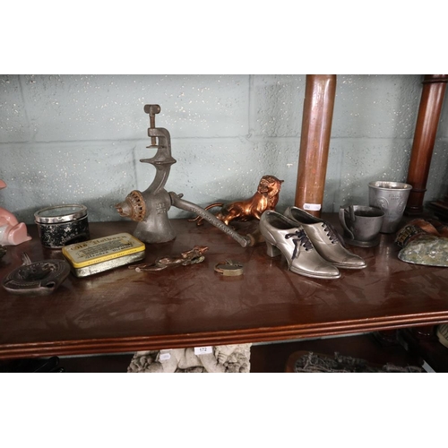 170 - Interesting collectables to include antique mincer, brass padlocks etc