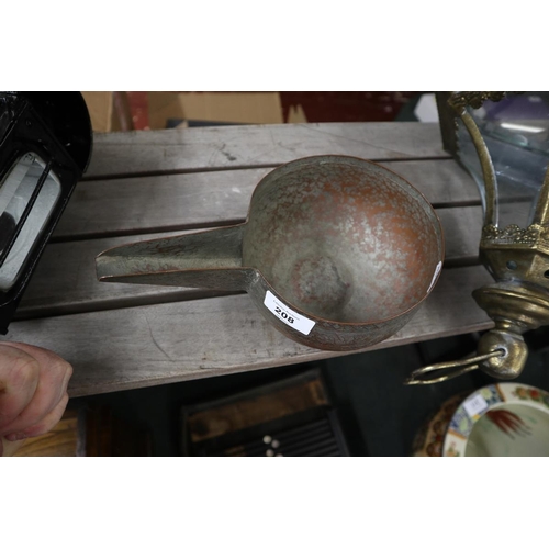 208 - Yellow metal lantern together with a decorated middle eastern water scoop