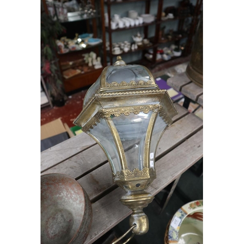 208 - Yellow metal lantern together with a decorated middle eastern water scoop