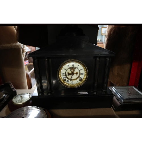 231 - Collection of clocks and barometers to include slate mantle clock