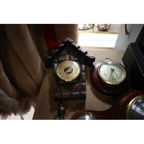 231 - Collection of clocks and barometers to include slate mantle clock