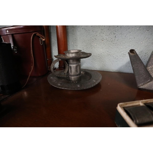 250 - Collection of pewter to include tea set on tray