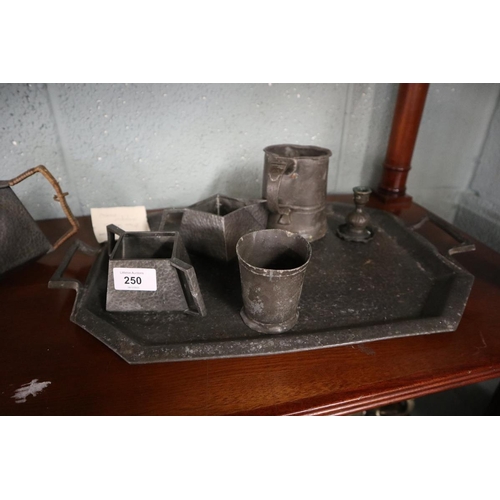 250 - Collection of pewter to include tea set on tray