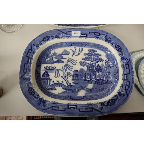 255 - 2 blue & white meat plates 