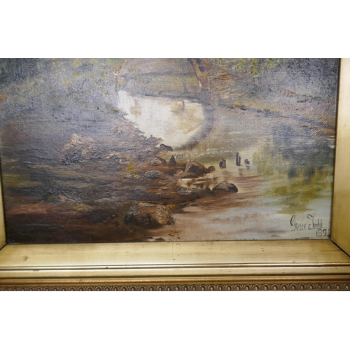 303 - 2 Oil on canvas - River scene signed Grace Todd c1890 - Approx image sizes: 34cm x 44cm