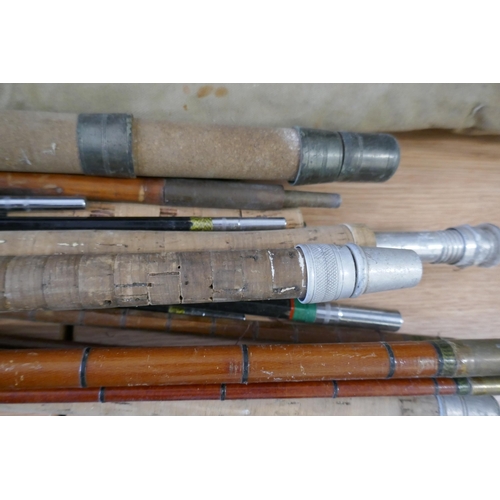 319 - Collection of assorted fishing rods to include fly & course, bamboo and fibreglass