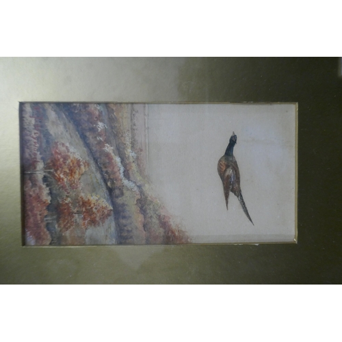 367 - 2 watercolours - Pheasants and girl at water pump