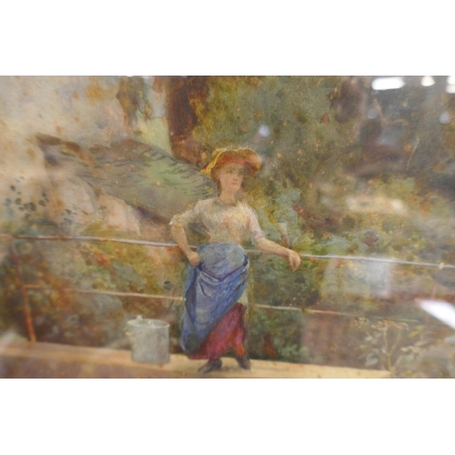 371 - Watercolour of girl on footbridge signed Sam Towers - Approx image size: 50cm x 65cm