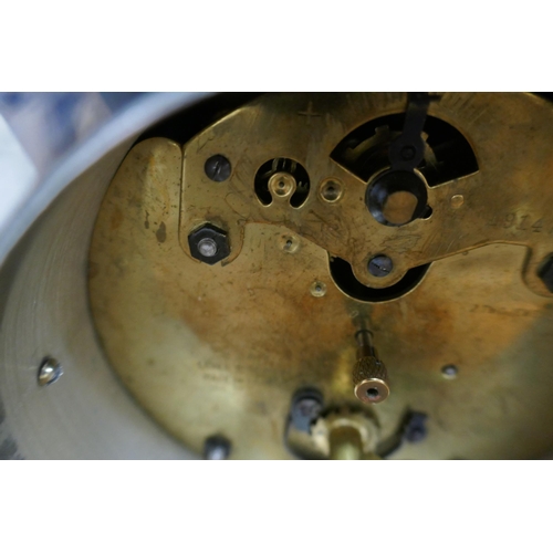 378 - Silverplated 'Napoleon Hat' style mantel clock circa 1930 with white dial and Arabic numbers. A Fren... 