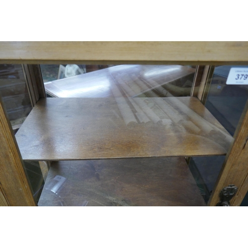 379 - Pine and glass display cabinet - Approx size: W: 49cm D: 31cm H: 78cm