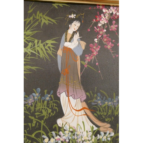 391 - Pair of Oriental oils on canvas - geisha girls