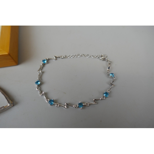70 - Silver necklace together with silver stone set bracelet