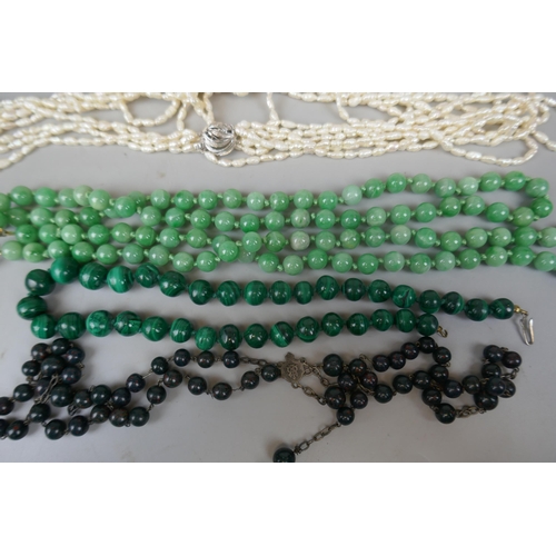71 - Collection of beaded jewellery to include malachite and hallmarked silver crucifix