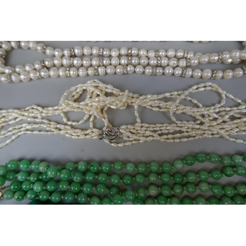 71 - Collection of beaded jewellery to include malachite and hallmarked silver crucifix