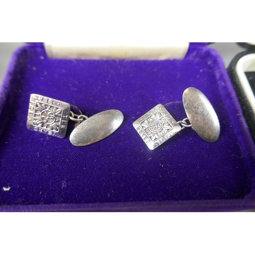 75 - 3 pairs of hallmarked silver cufflinks dated 1974,1957 & 1979