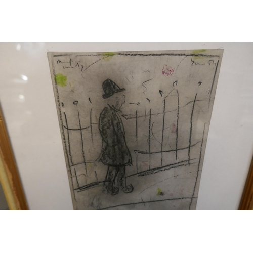 90 - Sketch signed L S Lowry 1956 - Approx image size: 16cm x 23cm