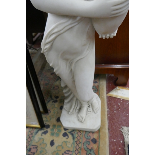 396 - Marble-stone statue of lady with urn - Approx height: 80cm