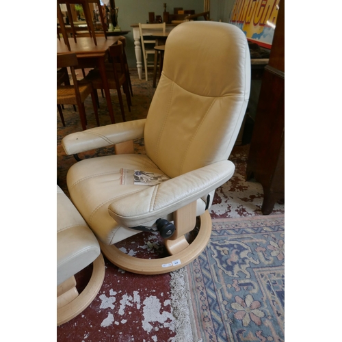 428 - Stressless reclining chair together with matching footstool - Cream