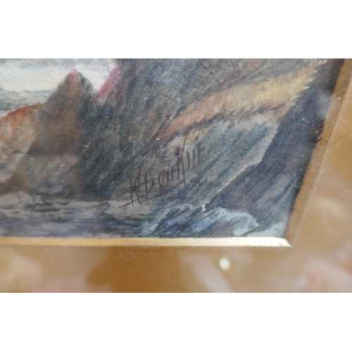 430 - 2 watercolours of landscape scenes indistinct signature - Approx image sizes: 22cm x 16cm