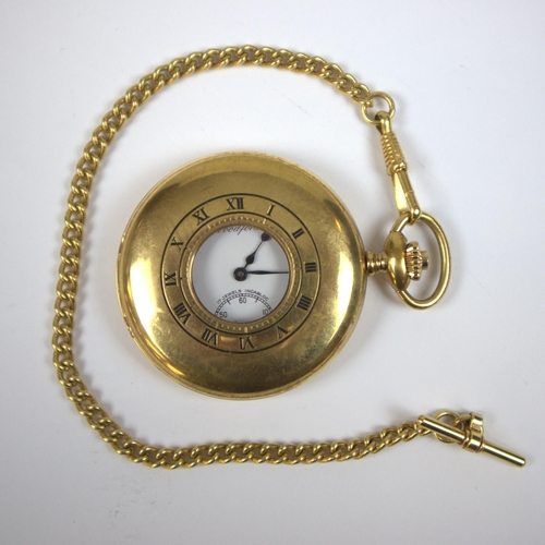 108 - Gold tone full hunter pocket watch marked Woodford
