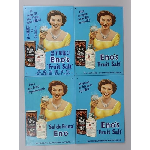 139 - Collection of 4 Eno's Fruit Salt advertisement signs circa 1940s. Each sign is in a different langua... 