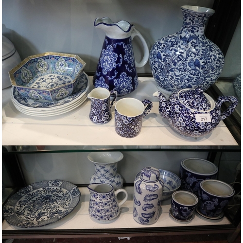 217 - Large collection of blue and white china