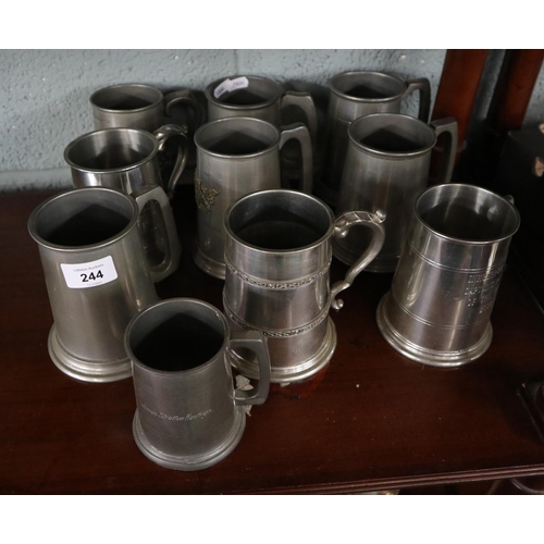 244 - Collection of 10 pewter tankards