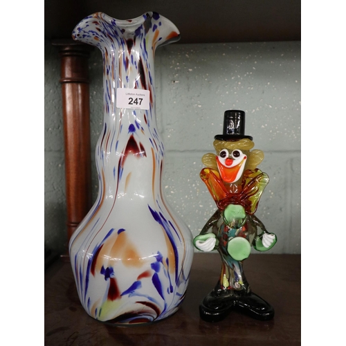 247 - Murano vase together with Murano clown figure