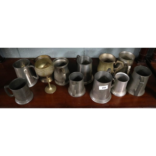 255 - Collection of mostly pewter tankards etc