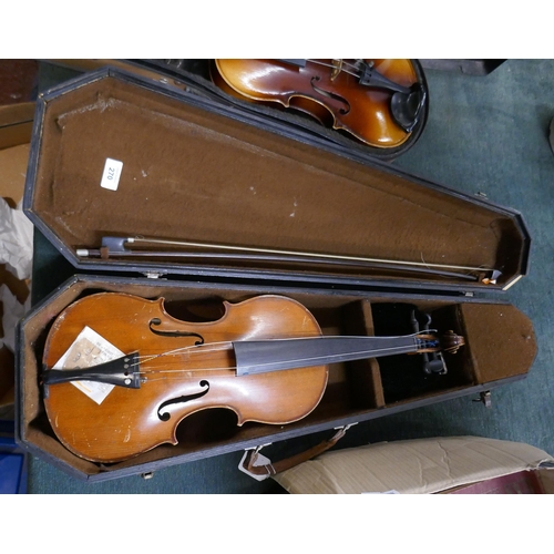 270 - Antique full size violin with bow in case