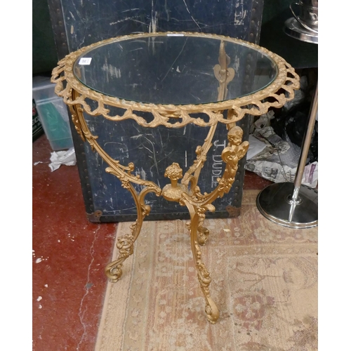 295 - French style gilt metal table with glass top - Approx height: 66cm