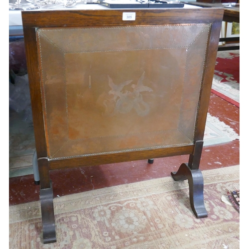 305 - Arts & crafts copper and oak framed fire screen