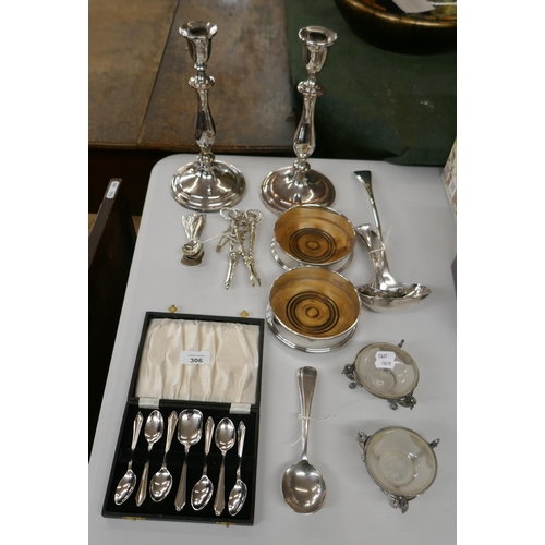 306 - Collection of silver plate to include champagne coasters