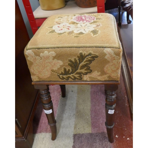 312 - Antique stool with tapestry cushion