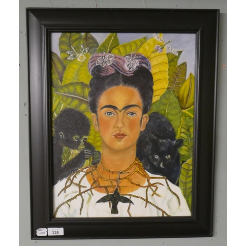 326 - Oil on board of Frida Kahlo by L J Marr