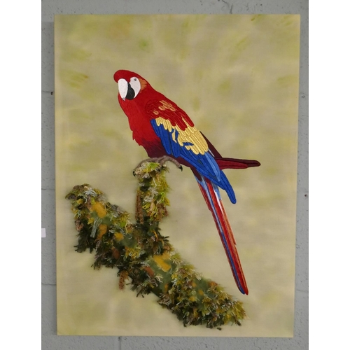 338 - Embroidery on canvas of a parrot (macaw)