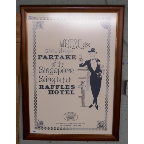 340 - Framed Raffles hotel advertising poster