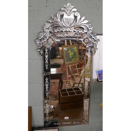 348 - Ornate mirror originally from a fairground living van - Approx L: 115cm W: 44cm and 56cm at widest t... 