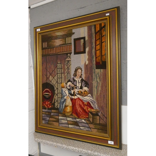 385 - Tapestry - Mother and child by fireplace