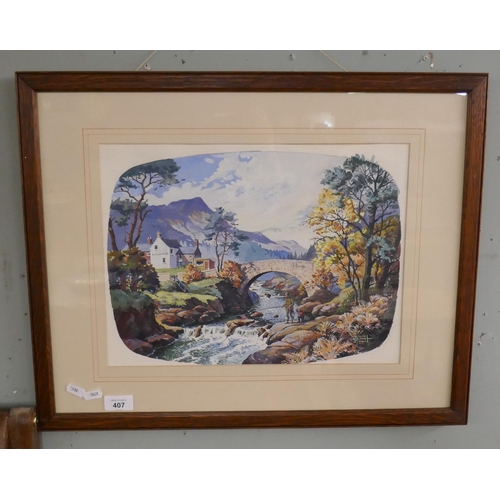 407 - Signed watercolour of fishermen by Keith Creswell