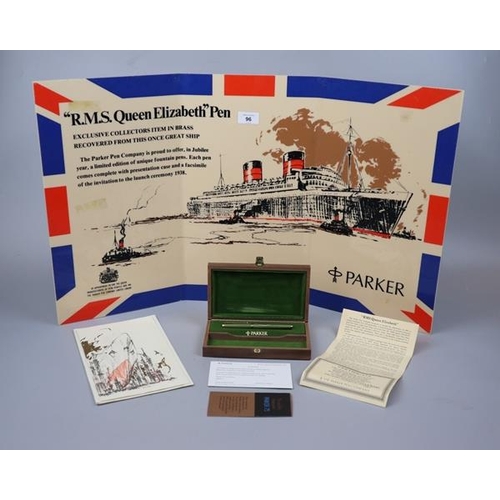 96 - Cased Parker 75 from RMS Queen Elizabeth together with a vintage Parker advertising display - Approx... 